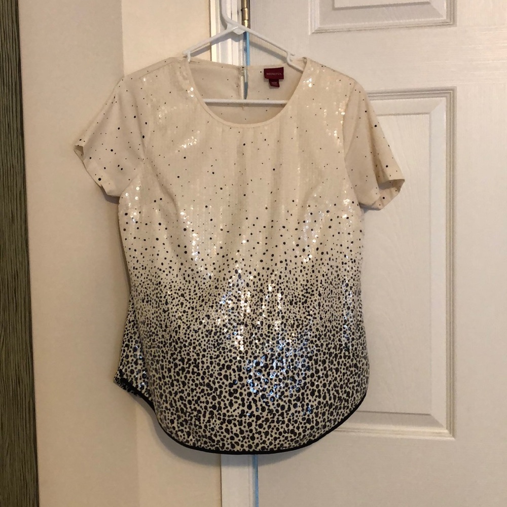 Black and cream sequin top
